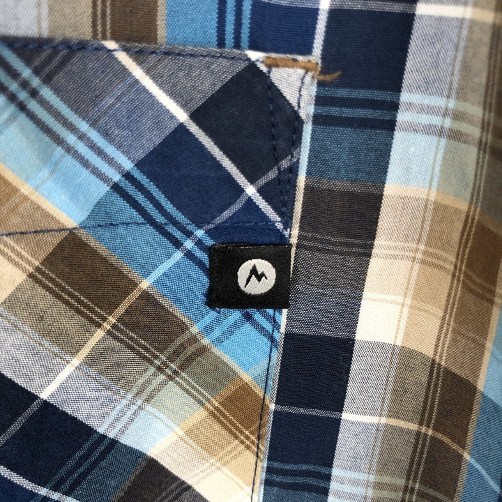 2000'S Marmot Short-Sleeve Cotton Check Shirt, Men's Size XL (approx.) Organic cotton blue type Vintage Second Hand