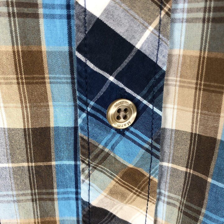 2000'S Marmot Short-Sleeve Cotton Check Shirt, Men's Size XL (approx.) Organic cotton blue type Vintage Second Hand