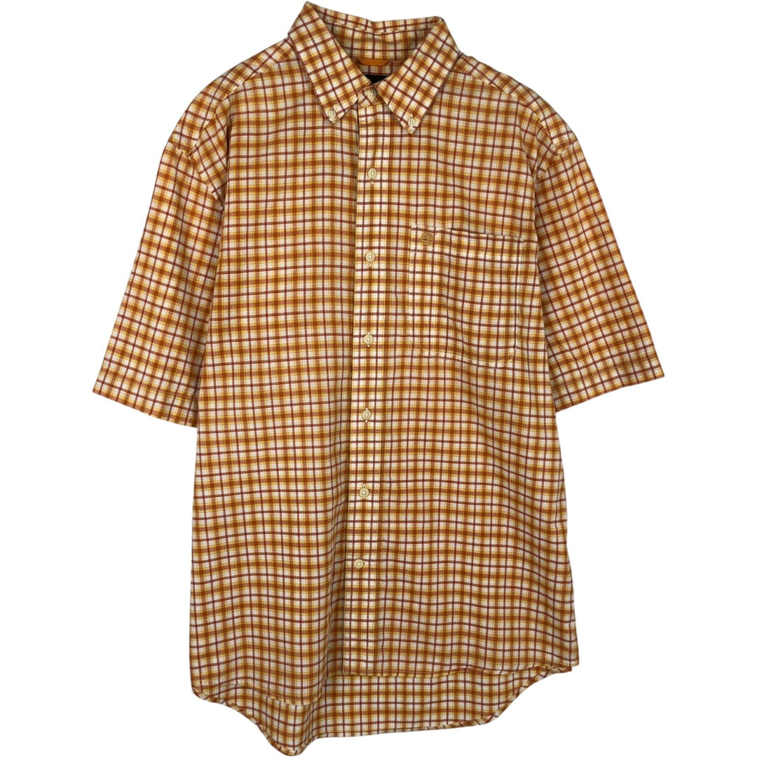 90s-00'S Timberland short-sleeved button-down check shirt, men's size M (approx.) cotton orange type Vintage Second Hand