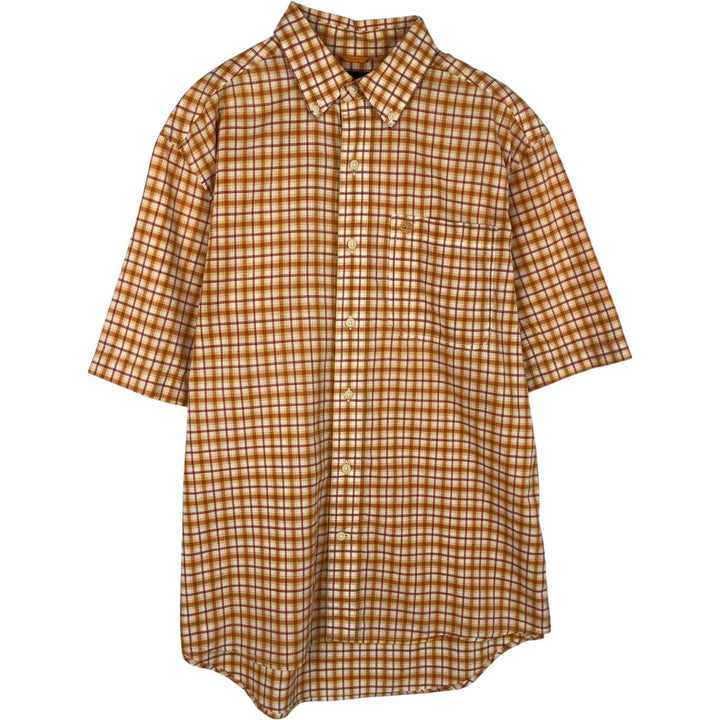 90s-00'S Timberland short-sleeved button-down check shirt, men's size M (approx.) cotton orange type Vintage Second Hand