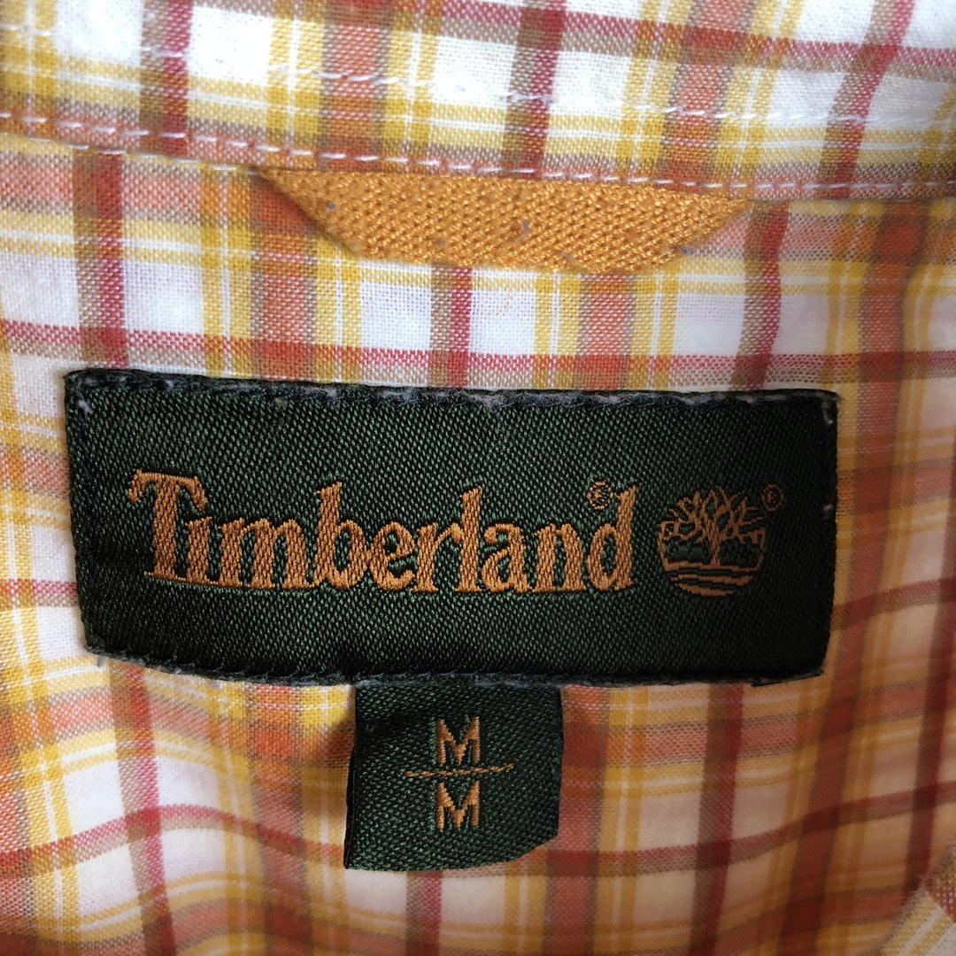 90s-00'S Timberland short-sleeved button-down check shirt, men's size M (approx.) cotton orange type Vintage Second Hand