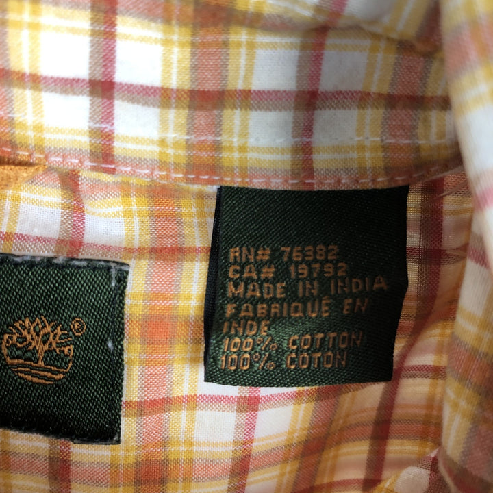 90s-00'S Timberland short-sleeved button-down check shirt, men's size M (approx.) cotton orange type Vintage Second Hand