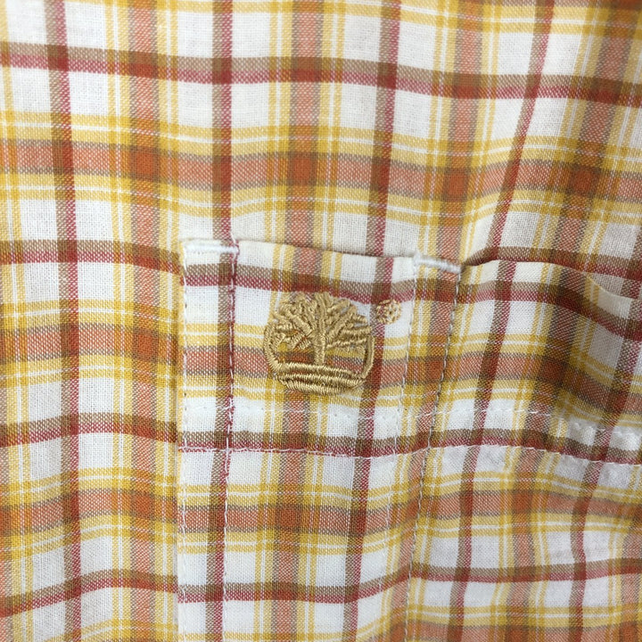 90s-00'S Timberland short-sleeved button-down check shirt, men's size M (approx.) cotton orange type Vintage Second Hand
