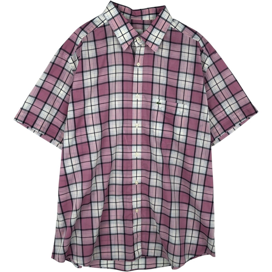 Lacoste Check Pattern Short-Sleeve Cotton Check Shirt, Men's Size XL (approx.) cotton pink type Vintage Second Hand