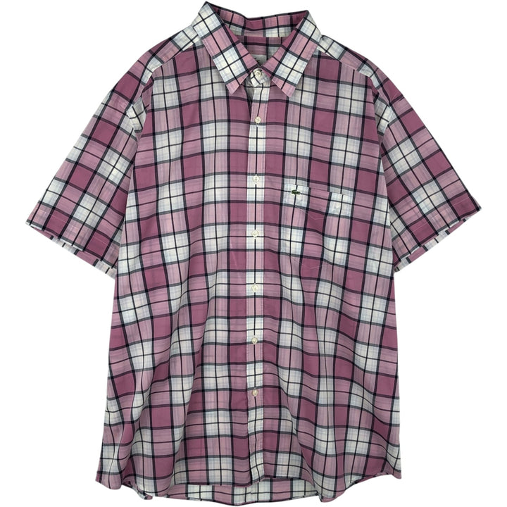 Lacoste Check Pattern Short-Sleeve Cotton Check Shirt, Men's Size XL (approx.) cotton pink type Vintage Second Hand