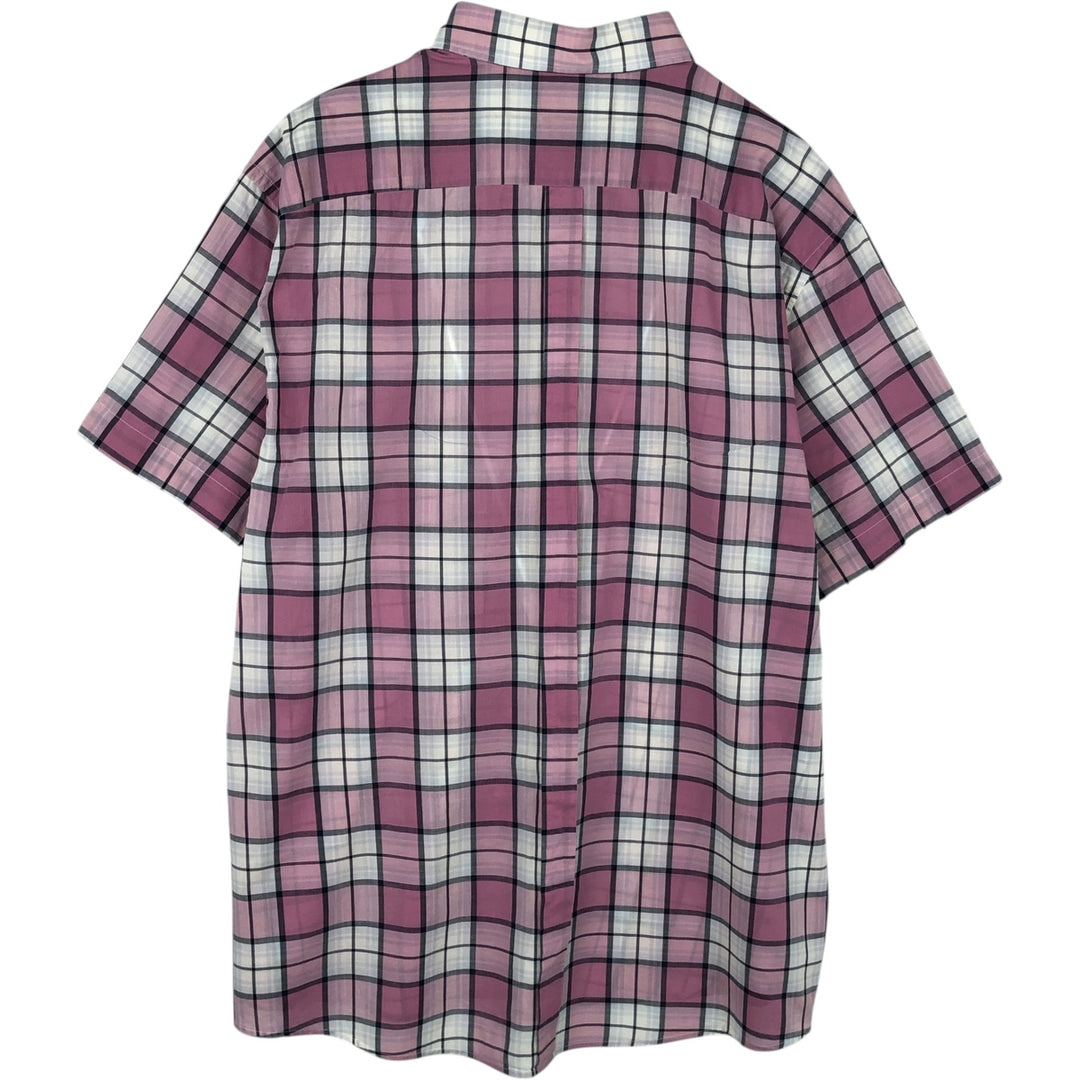Lacoste Check Pattern Short-Sleeve Cotton Check Shirt, Men's Size XL (approx.) cotton pink type Vintage Second Hand