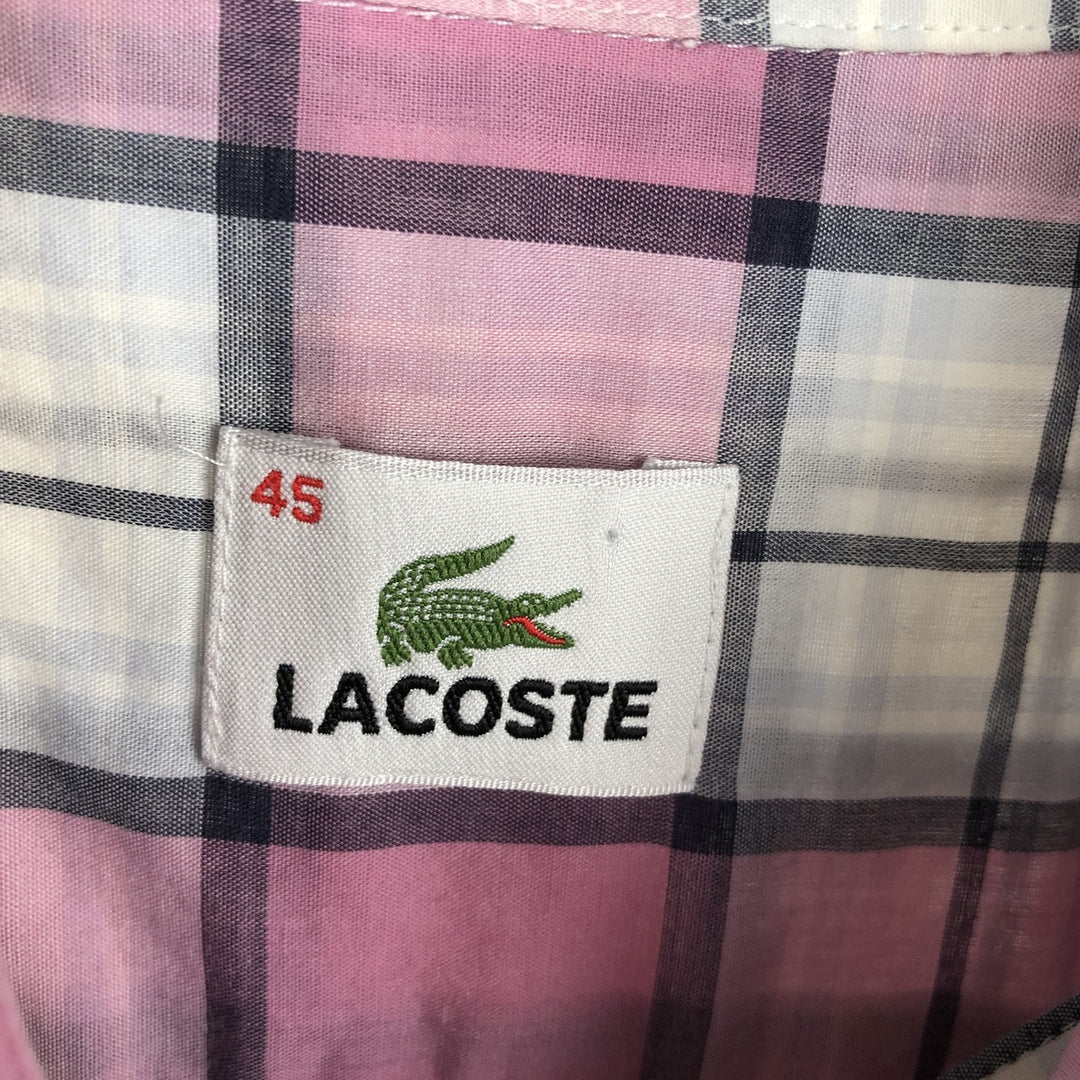 Lacoste Check Pattern Short-Sleeve Cotton Check Shirt, Men's Size XL (approx.) cotton pink type Vintage Second Hand