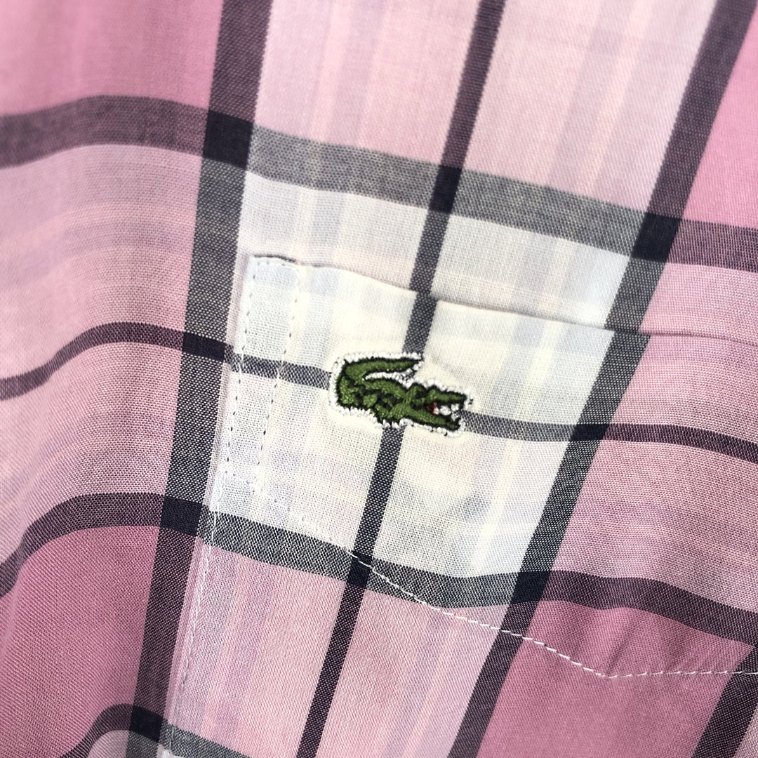 Lacoste Check Pattern Short-Sleeve Cotton Check Shirt, Men's Size XL (approx.) cotton pink type Vintage Second Hand