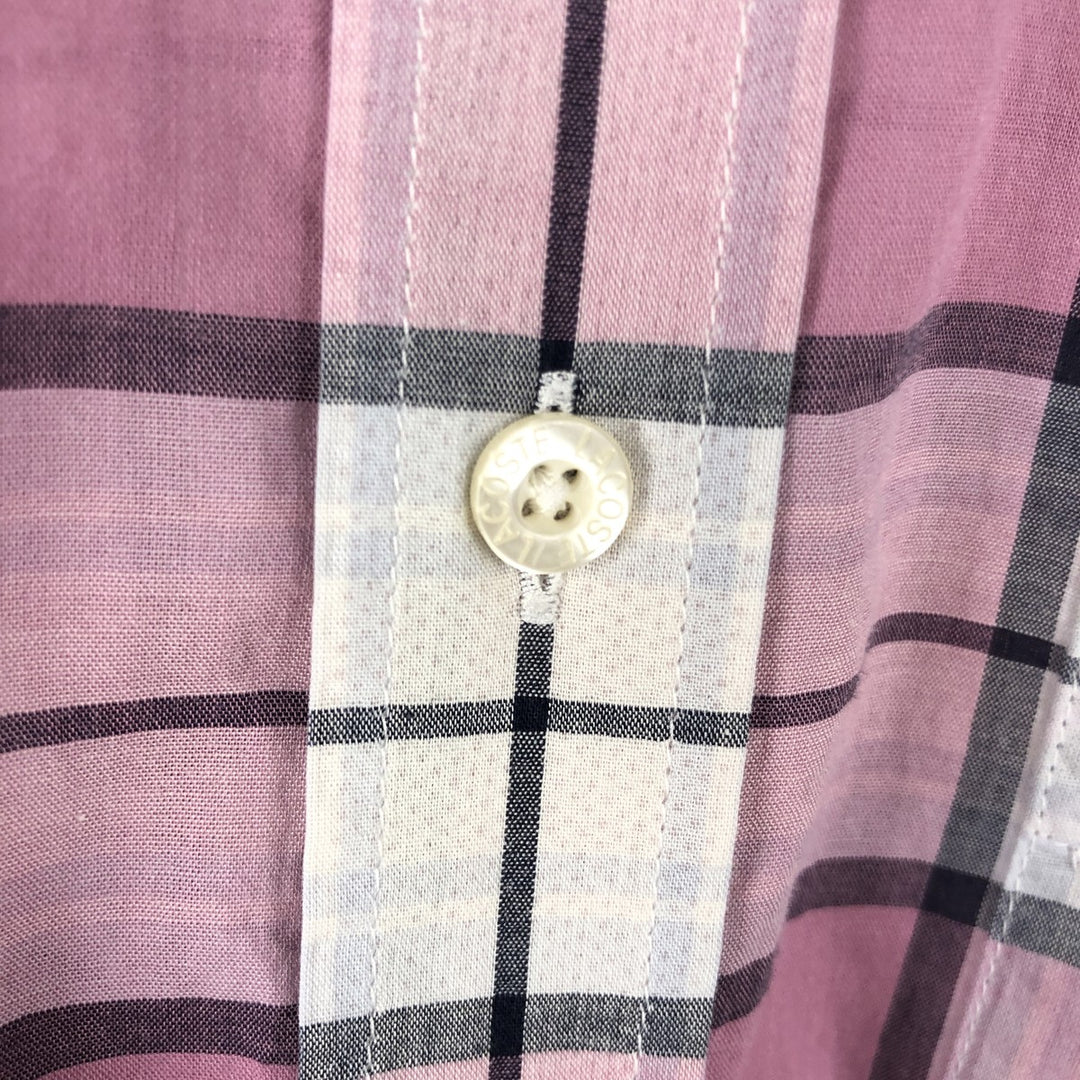 Lacoste Check Pattern Short-Sleeve Cotton Check Shirt, Men's Size XL (approx.) cotton pink type Vintage Second Hand