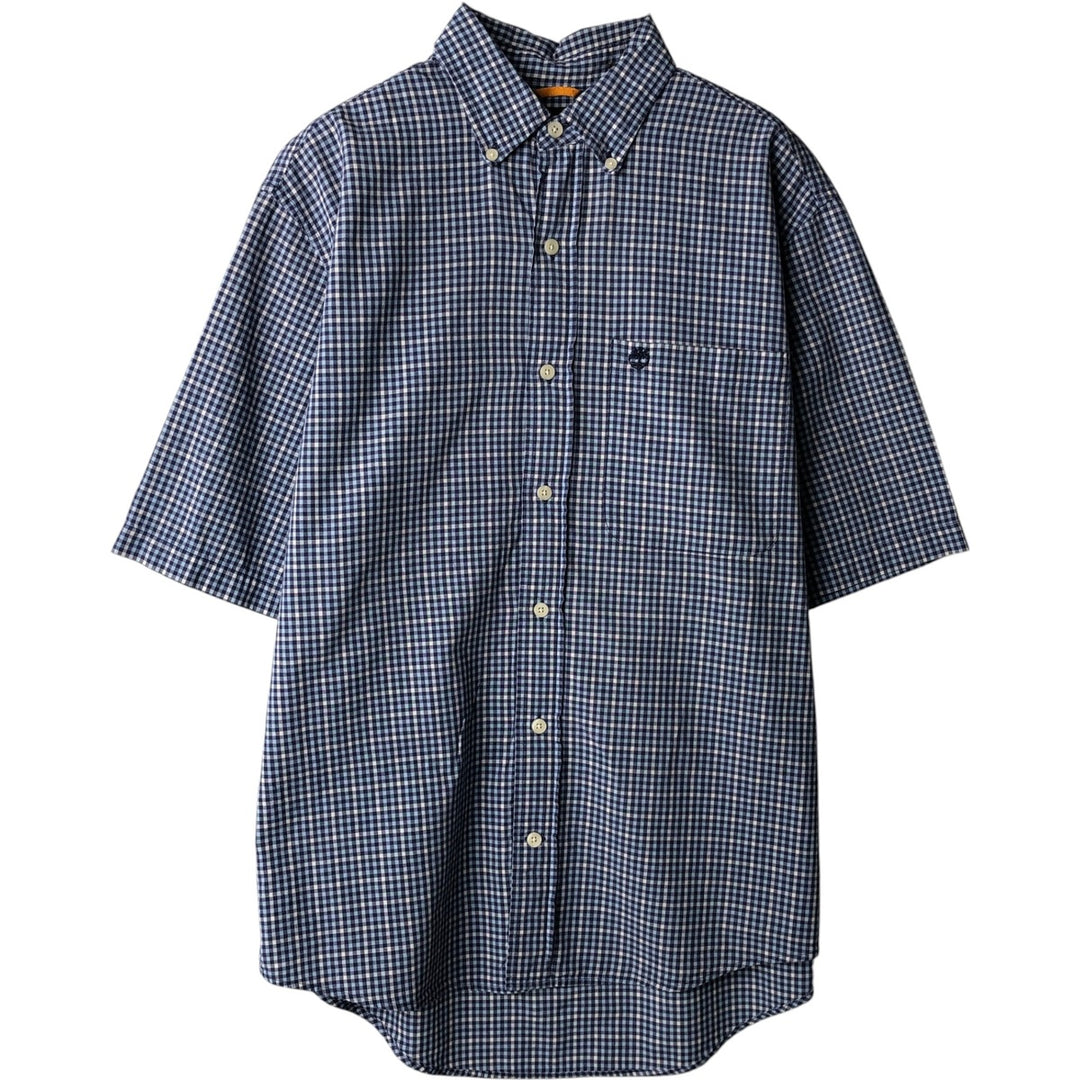 90s-00'S Timberland Short-Sleeve Button-Down Check Shirt, Men's Size S (Equivalent), Vintage cotton navy blue type Vintage Second Hand