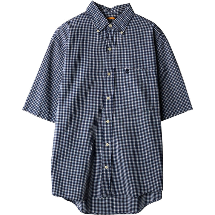 90s-00'S Timberland Short-Sleeve Button-Down Check Shirt, Men's Size S (Equivalent), Vintage cotton navy blue type Vintage Second Hand