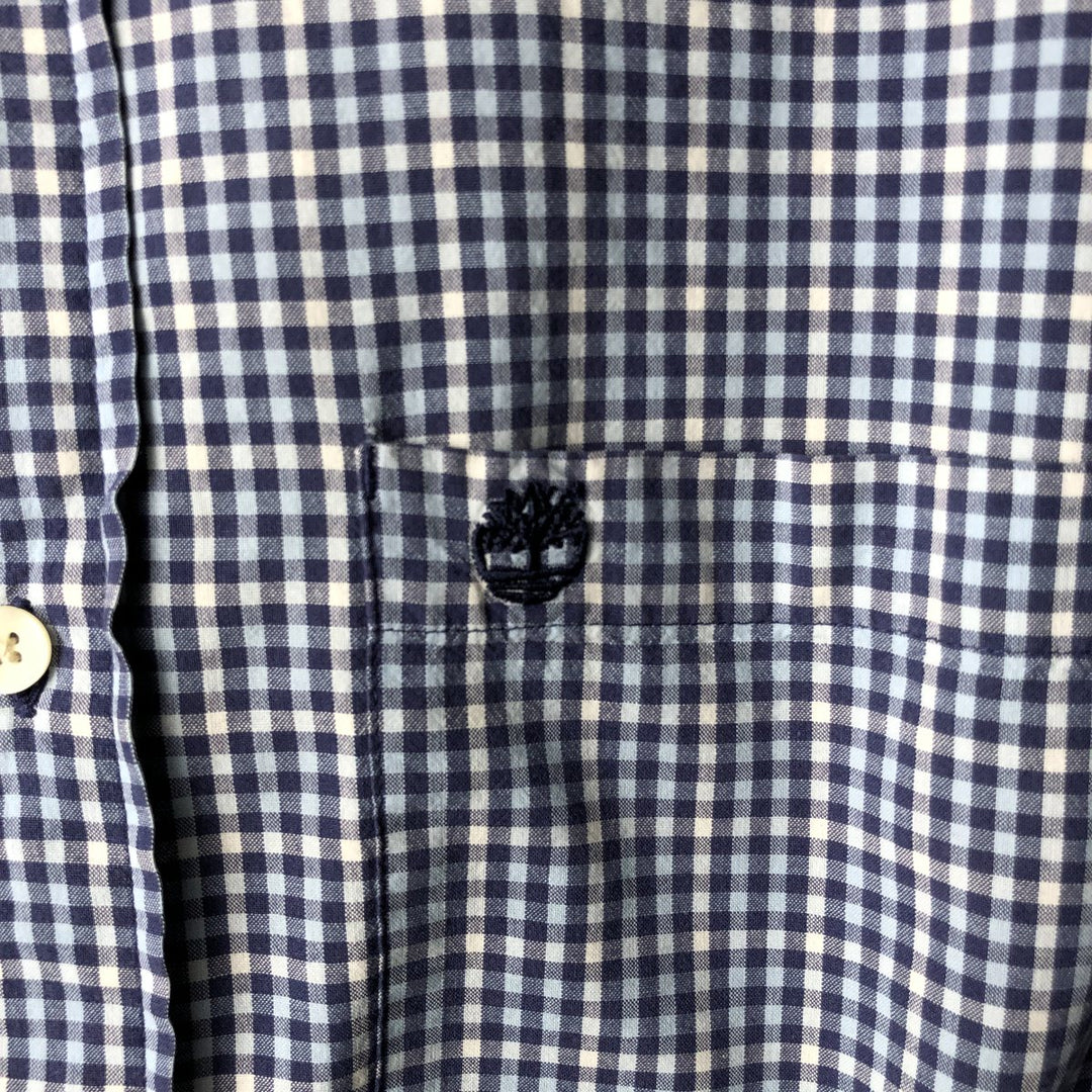 90s-00'S Timberland Short-Sleeve Button-Down Check Shirt, Men's Size S (Equivalent), Vintage cotton navy blue type Vintage Second Hand
