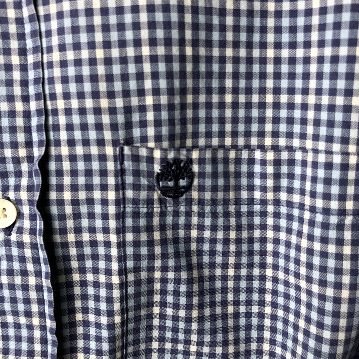 90s-00'S Timberland Short-Sleeve Button-Down Check Shirt, Men's Size S (Equivalent), Vintage cotton navy blue type Vintage Second Hand