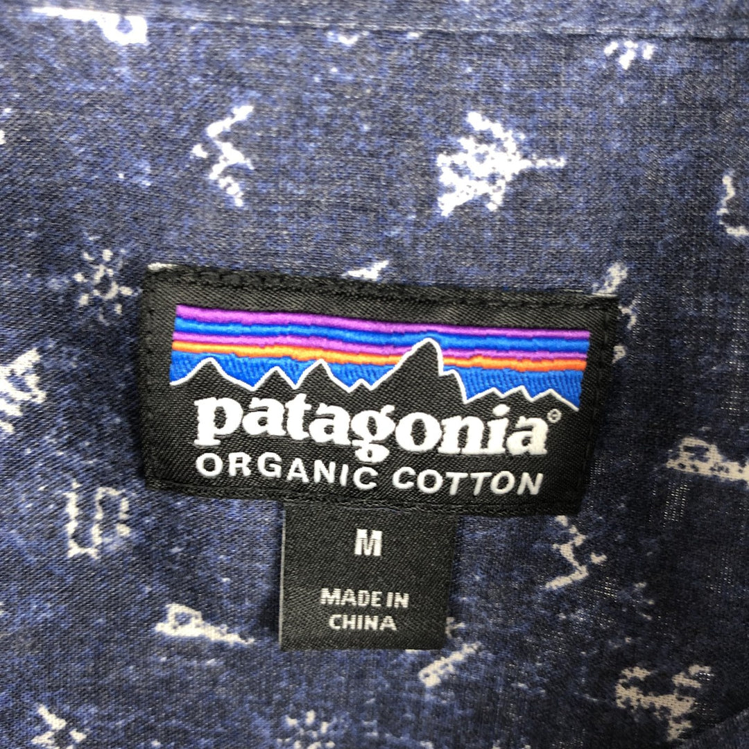 Patagonia ORGANIC COTTON Go To Shirt 52691SP16, all-over print, short-sleeved cotton shirt, men's size M equivalent. Organic cotton navy blue type Vintage Second Hand