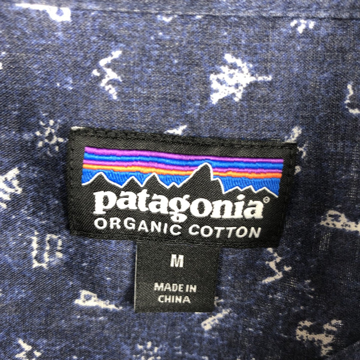 Patagonia ORGANIC COTTON Go To Shirt 52691SP16, all-over print, short-sleeved cotton shirt, men's size M equivalent. Organic cotton navy blue type Vintage Second Hand
