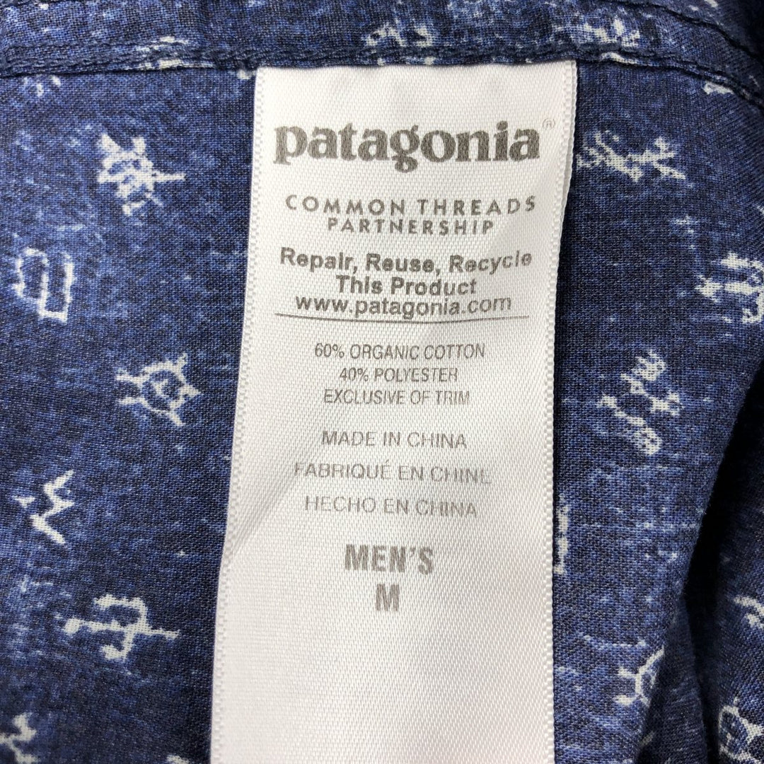 Patagonia ORGANIC COTTON Go To Shirt 52691SP16, all-over print, short-sleeved cotton shirt, men's size M equivalent. Organic cotton navy blue type Vintage Second Hand