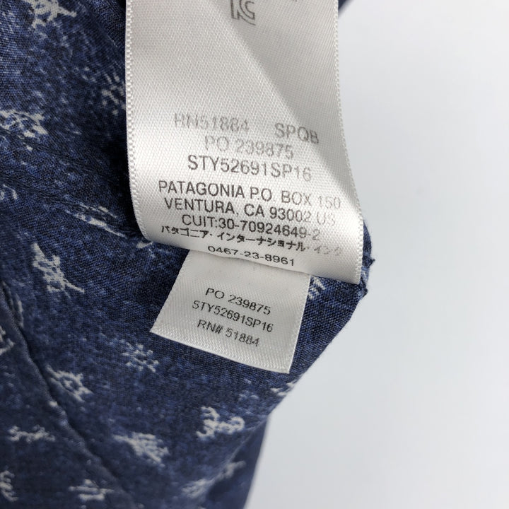 Patagonia ORGANIC COTTON Go To Shirt 52691SP16, all-over print, short-sleeved cotton shirt, men's size M equivalent. Organic cotton navy blue type Vintage Second Hand