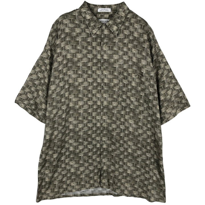Pierre Cardin all-over print short-sleeved rayon box shirt, men's size XL. Rayon Khaki type Vintage Second Hand