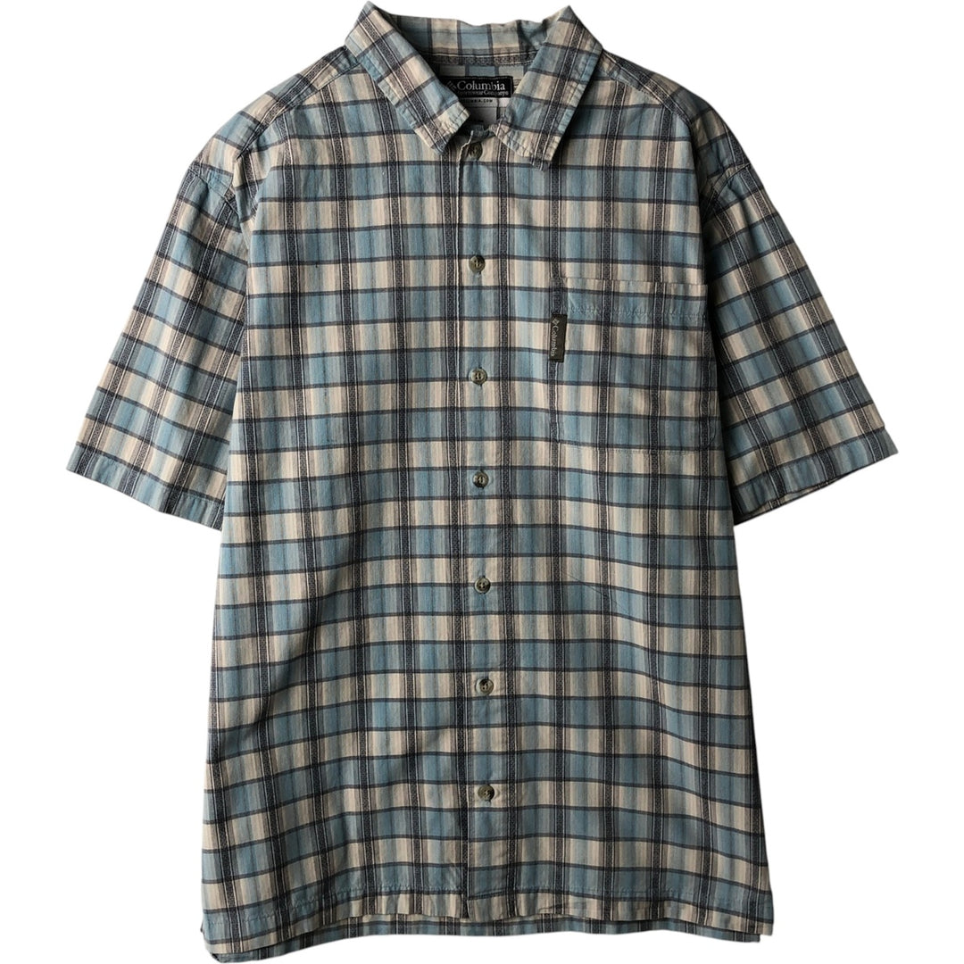 2000'S Columbia Check Pattern Short-Sleeve Box Shirt, Men's Size M (approx.) cotton Blue type light blue Vintage Second Hand