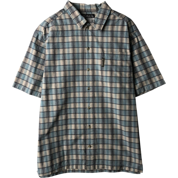 2000'S Columbia Check Pattern Short-Sleeve Box Shirt, Men's Size M (approx.) cotton Blue type light blue Vintage Second Hand