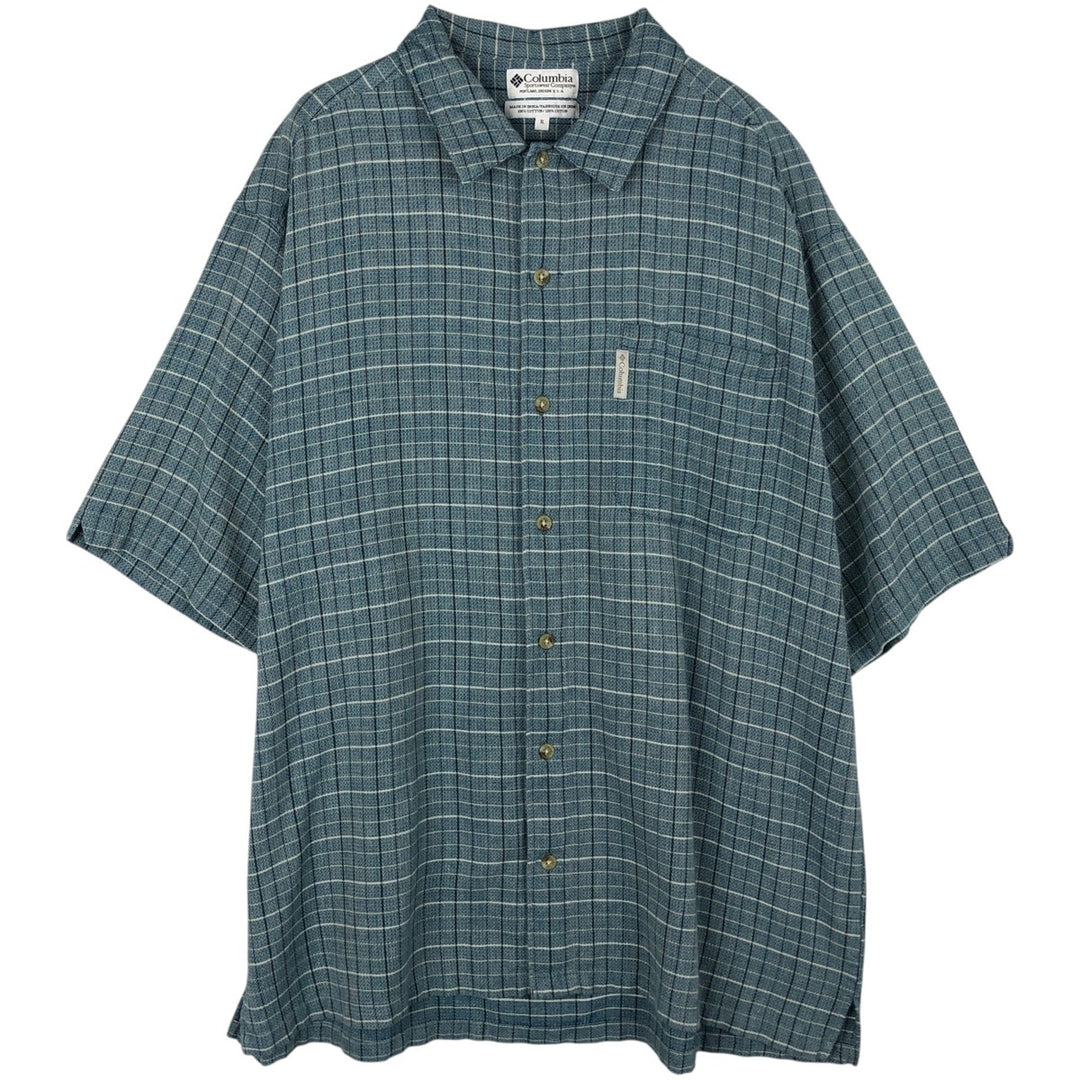90s-00'S Columbia Short-Sleeve Cotton Check Shirt, Boxy Shirt, Men's Size XL (approx.) cotton Blue type light blue Vintage Second Hand