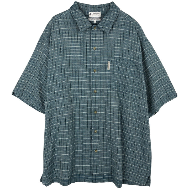 90s-00'S Columbia Short-Sleeve Cotton Check Shirt, Boxy Shirt, Men's Size XL (approx.) cotton Blue type light blue Vintage Second Hand