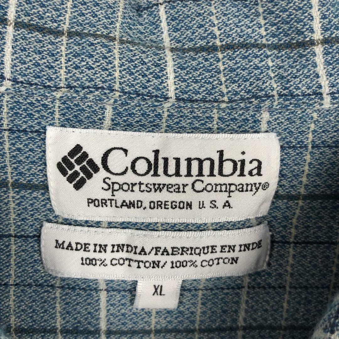 90s-00'S Columbia Short-Sleeve Cotton Check Shirt, Boxy Shirt, Men's Size XL (approx.) cotton Blue type light blue Vintage Second Hand