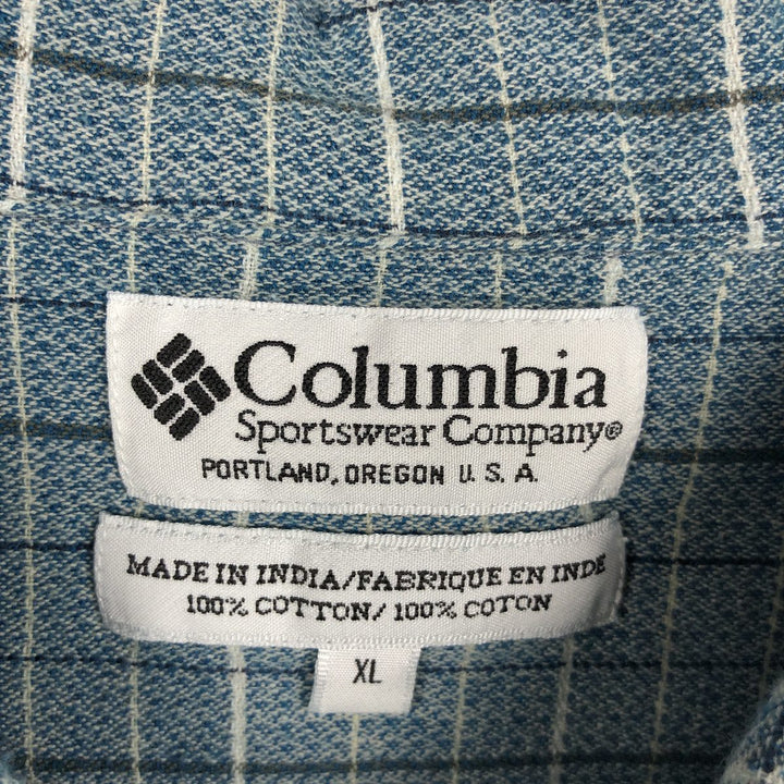 90s-00'S Columbia Short-Sleeve Cotton Check Shirt, Boxy Shirt, Men's Size XL (approx.) cotton Blue type light blue Vintage Second Hand