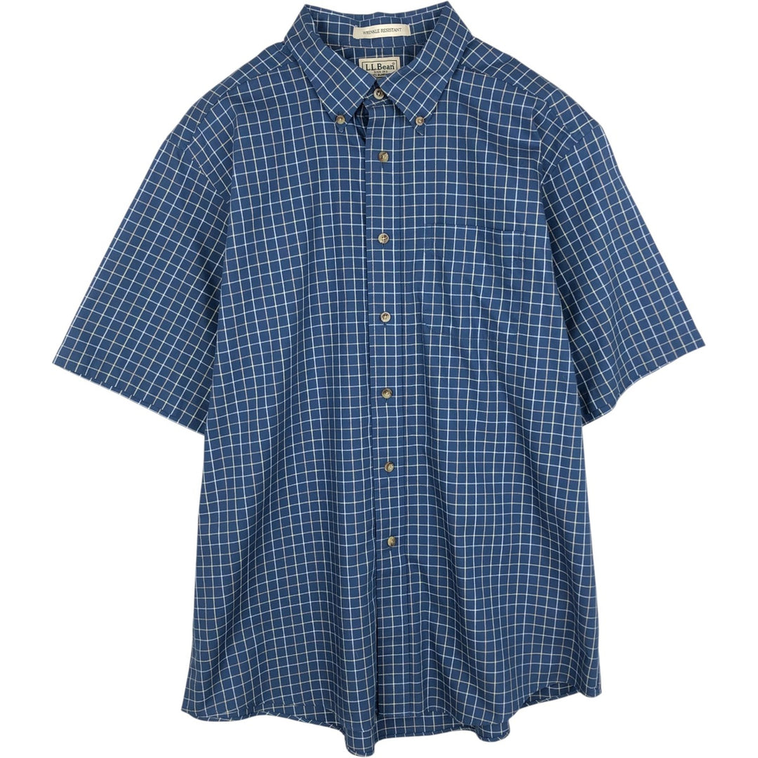 90s-00'S L.L.Bean WRINKLE RESISTANT Short-Sleeve Button-Down Check Shirt, Men's Size L (approx.), Vintage cotton blue type Vintage Second Hand