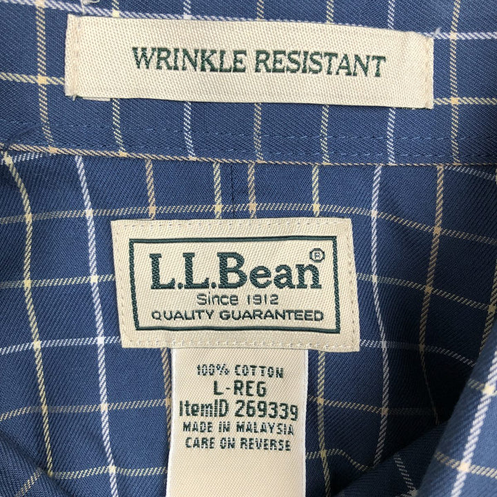 90s-00'S L.L.Bean WRINKLE RESISTANT Short-Sleeve Button-Down Check Shirt, Men's Size L (approx.), Vintage cotton blue type Vintage Second Hand