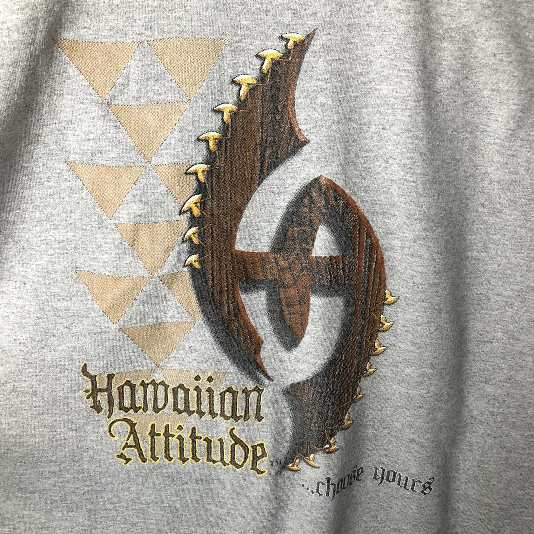 Hawaiian Attitude Long-Sleeve T-Shirt, Made in USA, Men's XL Equivalent cotton gray type Vintage Second Hand