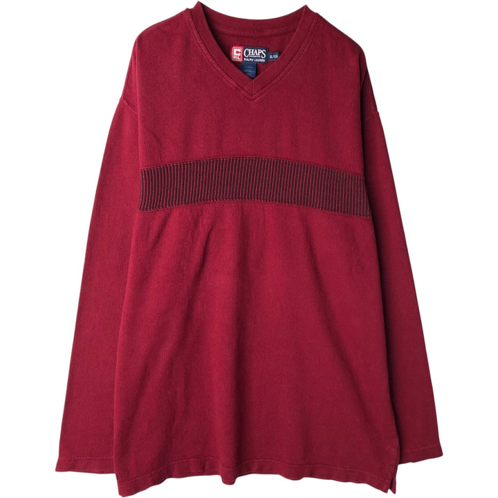 Ralph Lauren CHAPS V-neck long T-shirt, men's XL size cotton red type Vintage Second Hand