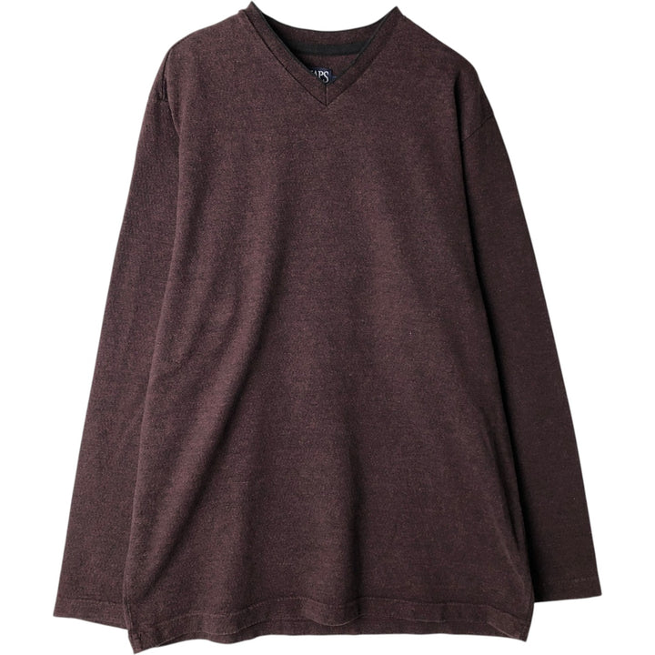 Ralph Lauren CHAPS V-neck Long-Sleeve T-Shirt (Men's Size M) cotton brown type Vintage Second Hand