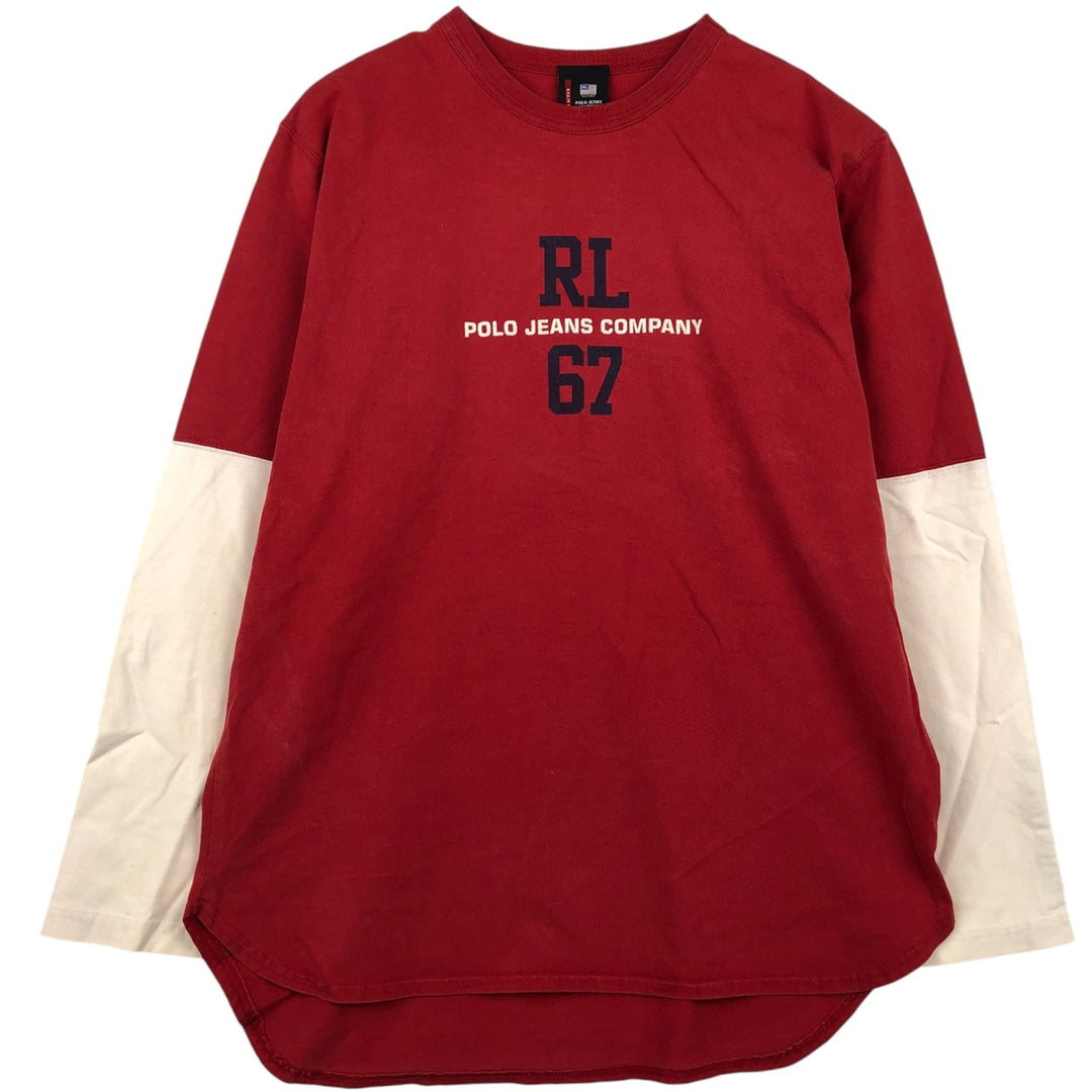 Ralph Lauren Polo Jeans Company long-sleeved T-shirt, men's size L cotton red type Vintage Second Hand