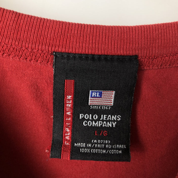 Ralph Lauren Polo Jeans Company long-sleeved T-shirt, men's size L cotton red type Vintage Second Hand