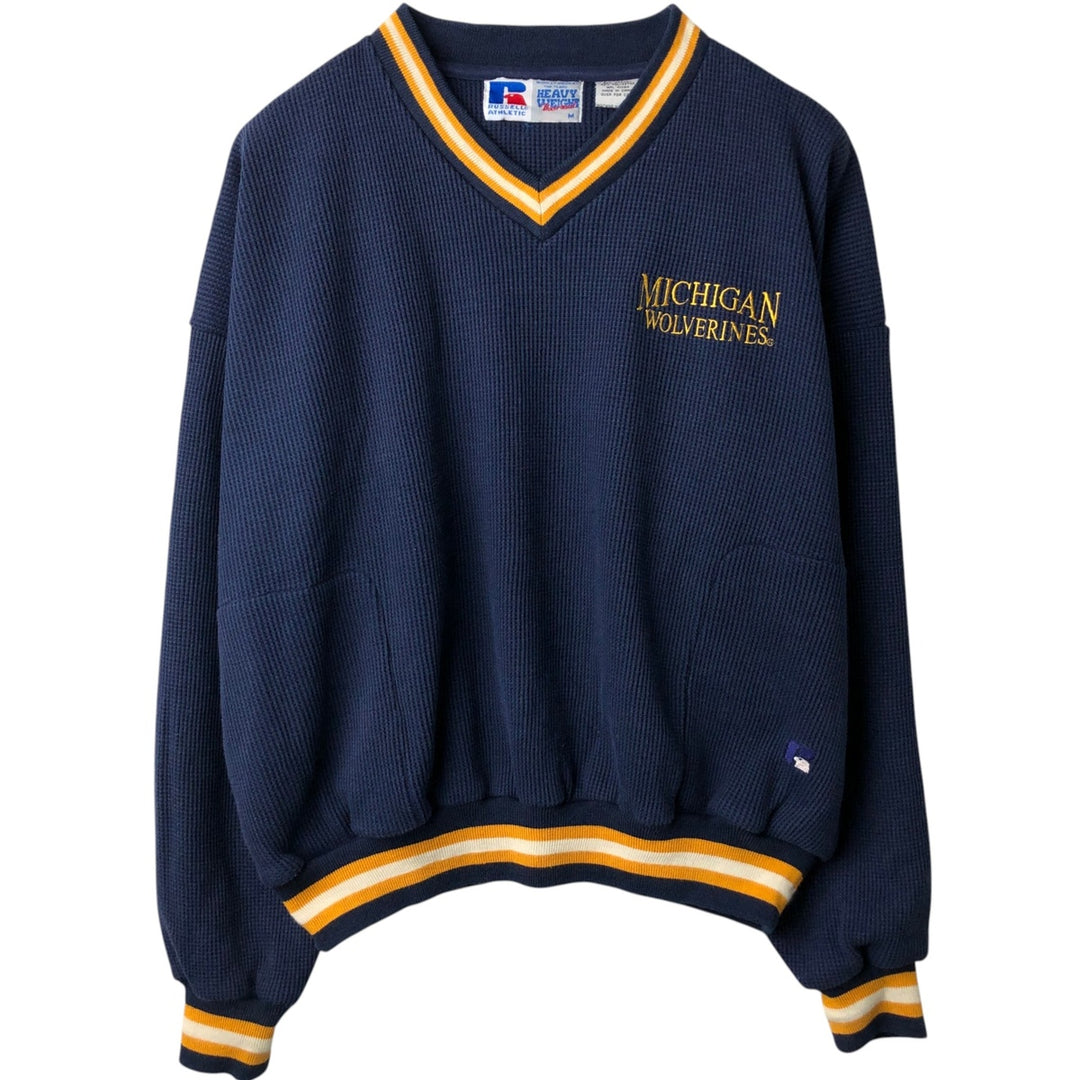 90'S Russell Athletic Heavyweight V-Neck College Sweatshirt, Men's Size M (Equivalent), Vintage cotton navy blue type Vintage Second Hand