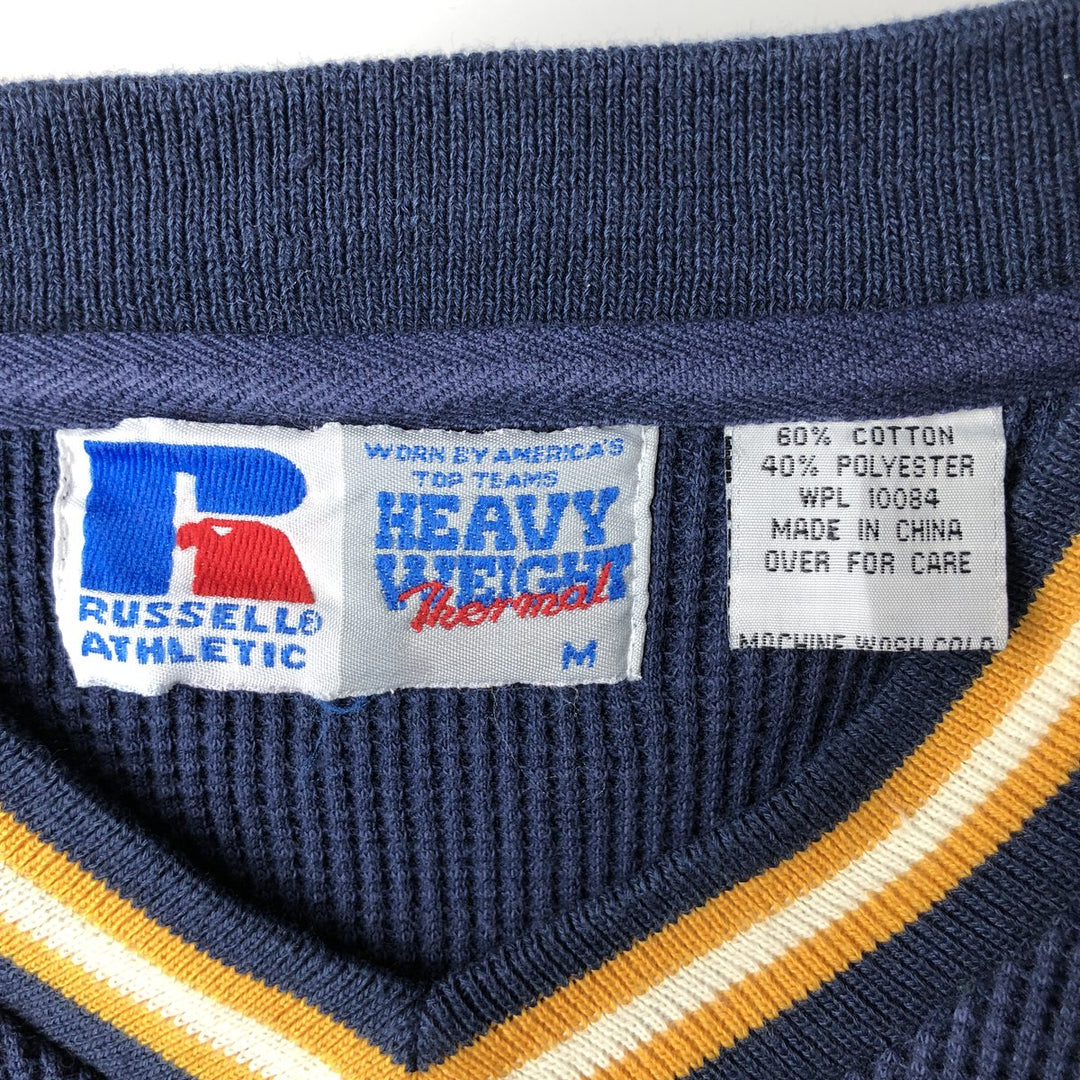 90'S Russell Athletic Heavyweight V-Neck College Sweatshirt, Men's Size M (Equivalent), Vintage cotton navy blue type Vintage Second Hand