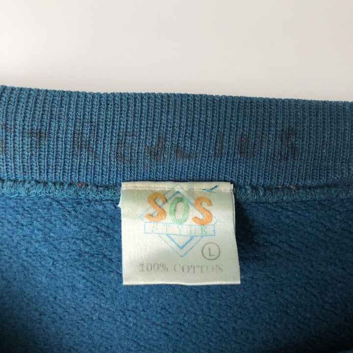 SOS STYLE College Character Sweatshirt, Men's Size L (Equivalent), Vintage cotton green type Vintage Second Hand