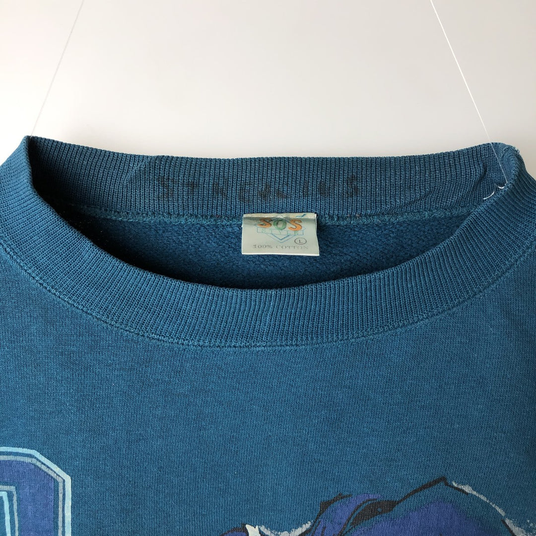 SOS STYLE College Character Sweatshirt, Men's Size L (Equivalent), Vintage cotton green type Vintage Second Hand