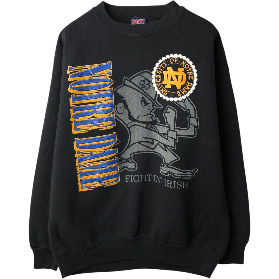 90'S SAVVY NOTRE DAME College Sweatshirt, Made in USA, Men's XL equivalent, Vintage polyester black type Vintage Second Hand