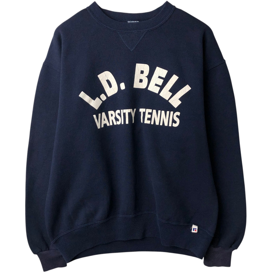 80s-90'S Russell Athletic College Sweatshirt, Made in USA, Men's Size L (Equivalent), Vintage cotton navy blue type Vintage Second Hand