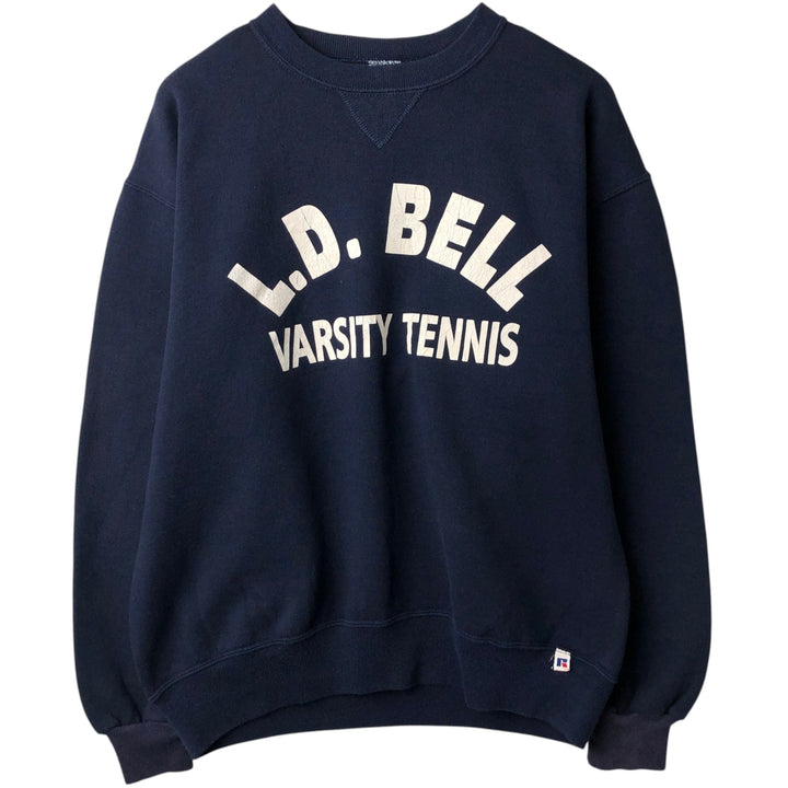 80s-90'S Russell Athletic College Sweatshirt, Made in USA, Men's Size L (Equivalent), Vintage cotton navy blue type Vintage Second Hand