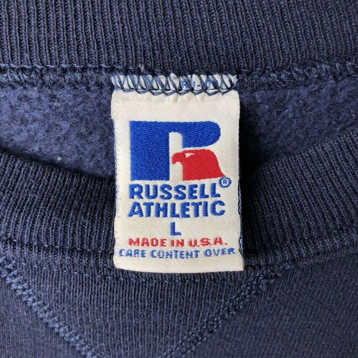 80s-90'S Russell Athletic College Sweatshirt, Made in USA, Men's Size L (Equivalent), Vintage cotton navy blue type Vintage Second Hand