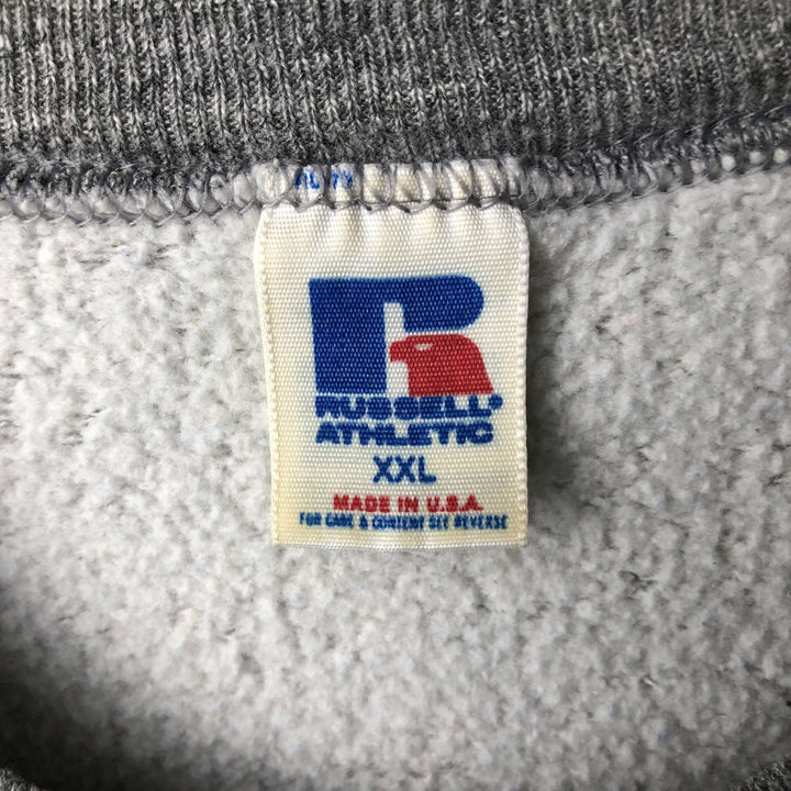 80s-90'S Russell Athletic College Sweatshirt, Made in USA, Men's XXL equivalent, Vintage polyester gray type Vintage Second Hand