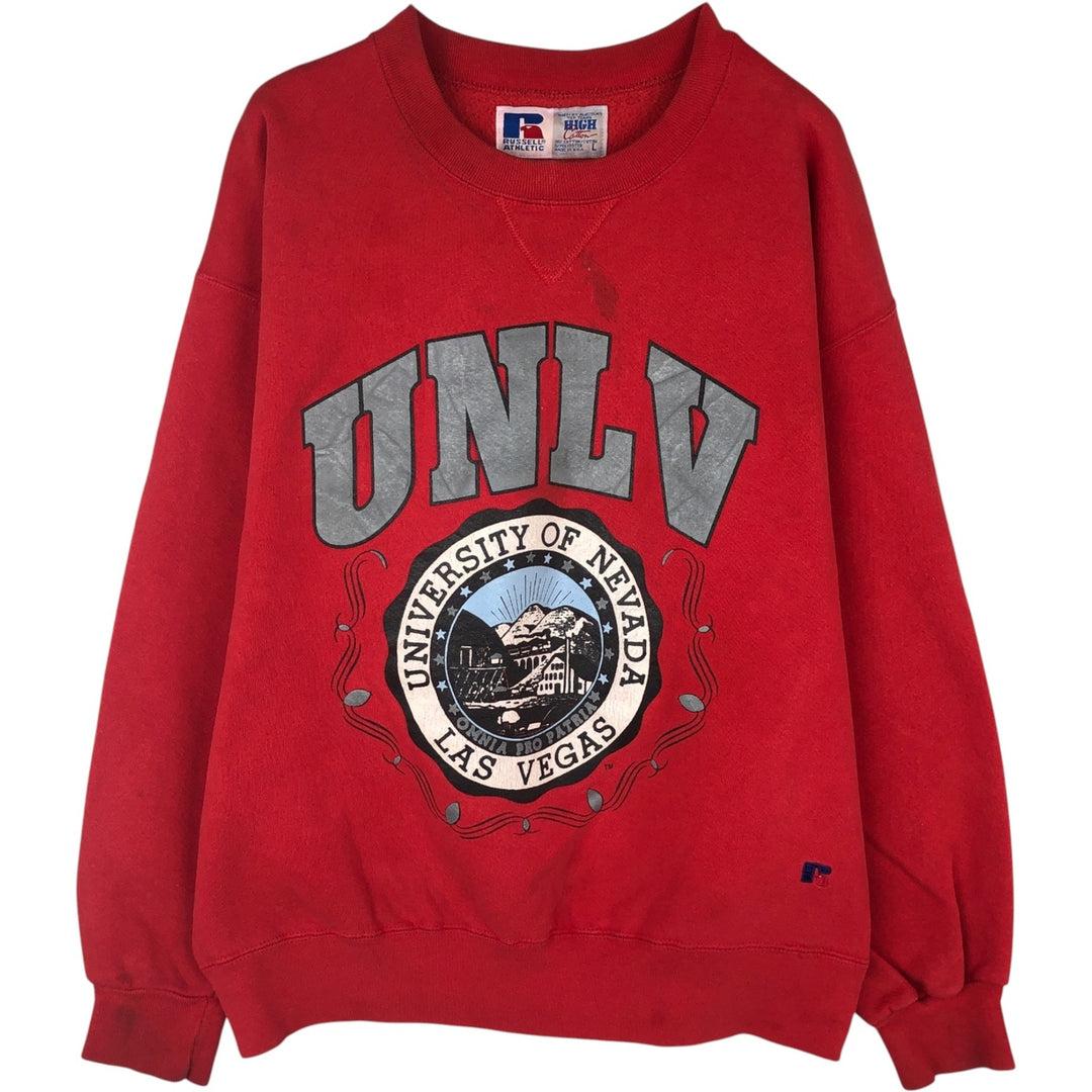 90'S Russell High Cotton College Character Sweatshirt, Made in USA, Men's Size L (approx.), Vintage cotton red type Vintage Second Hand