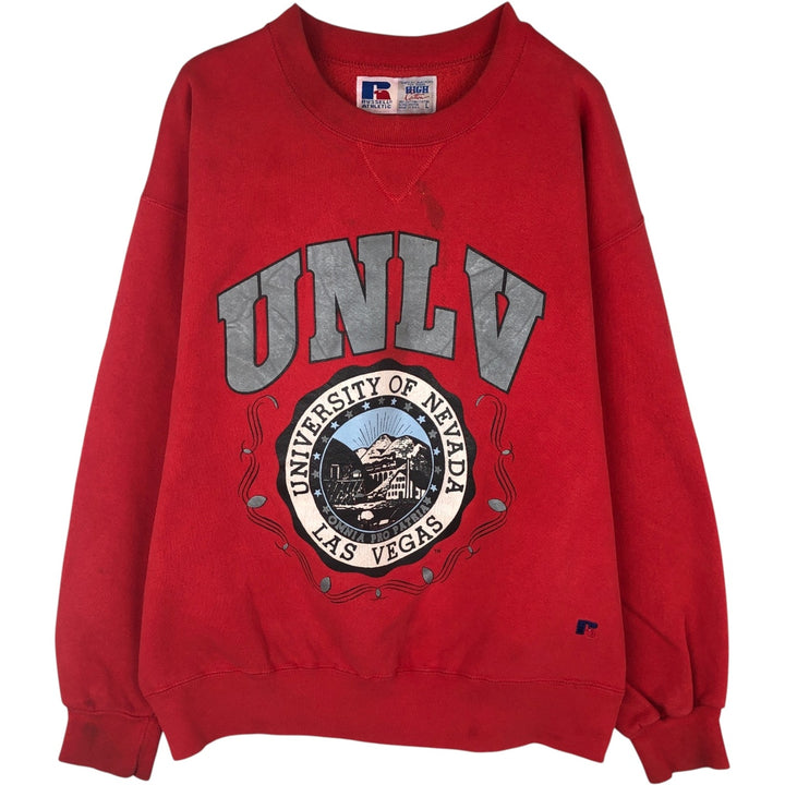 90'S Russell High Cotton College Character Sweatshirt, Made in USA, Men's Size L (approx.), Vintage cotton red type Vintage Second Hand