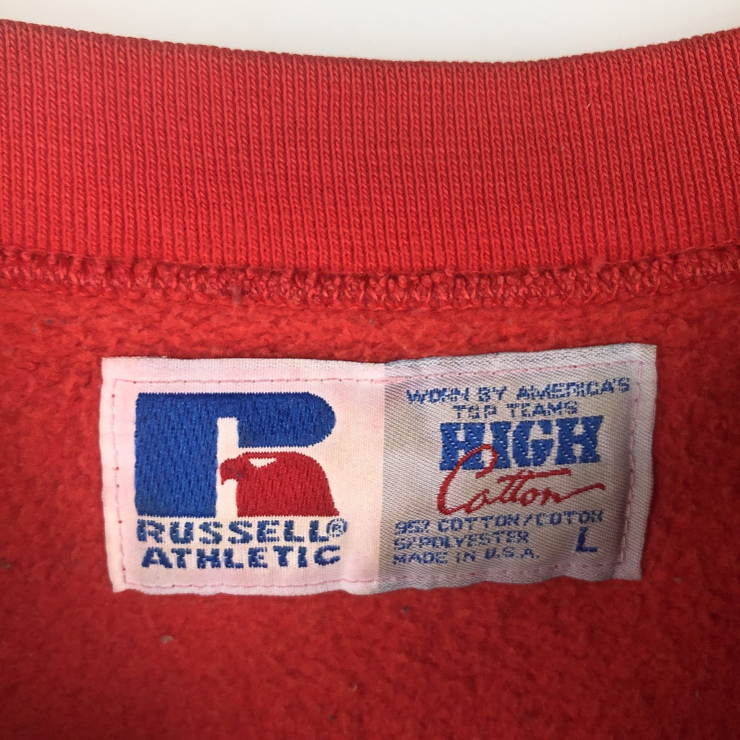 90'S Russell High Cotton College Character Sweatshirt, Made in USA, Men's Size L (approx.), Vintage cotton red type Vintage Second Hand