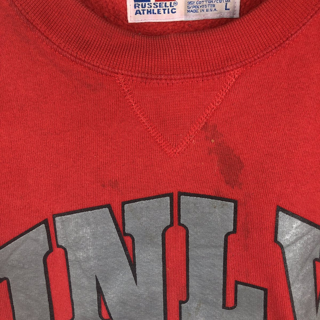 90'S Russell High Cotton College Character Sweatshirt, Made in USA, Men's Size L (approx.), Vintage cotton red type Vintage Second Hand