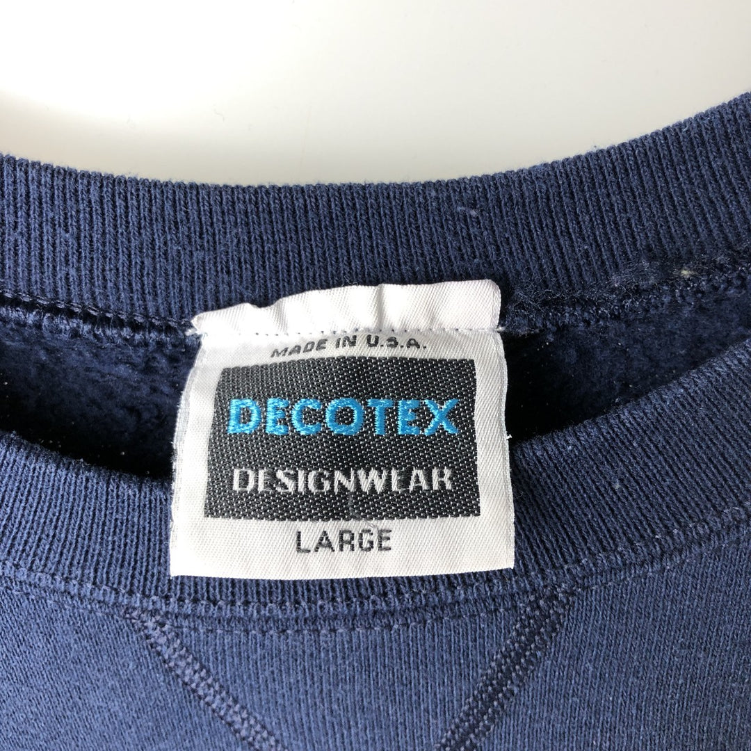 90'S DECOTEX DESIGNWEAR University of Michigan College Sweatshirt, Made in USA, Men's Size L (approx.), Vintage MICHIGAN cotton navy blue type Vintage Second Hand