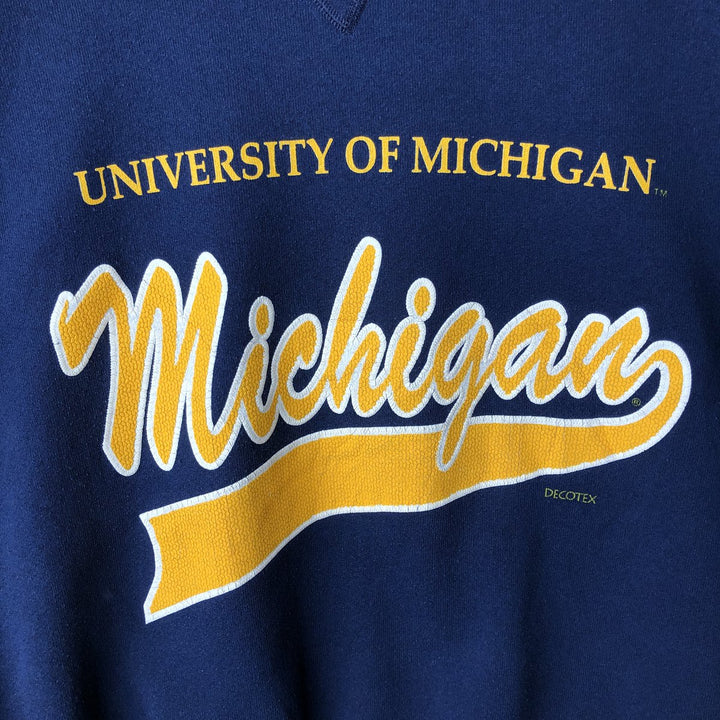 90'S DECOTEX DESIGNWEAR University of Michigan College Sweatshirt, Made in USA, Men's Size L (approx.), Vintage MICHIGAN cotton navy blue type Vintage Second Hand